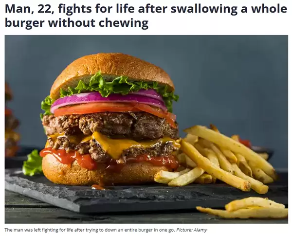 希腊男子为打赌生吞整个汉堡后进ICU：医生直言基本没救了