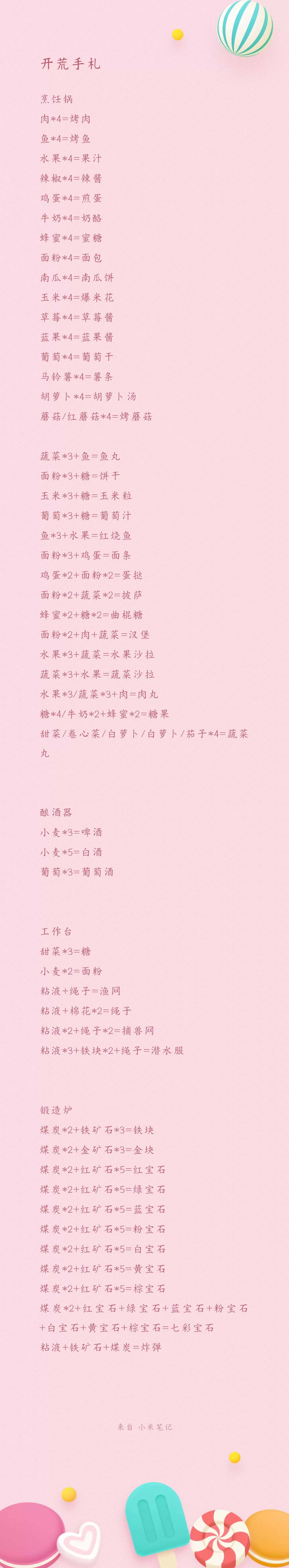 《海岛时光-种田挖矿》各工具制作物品配方汇总