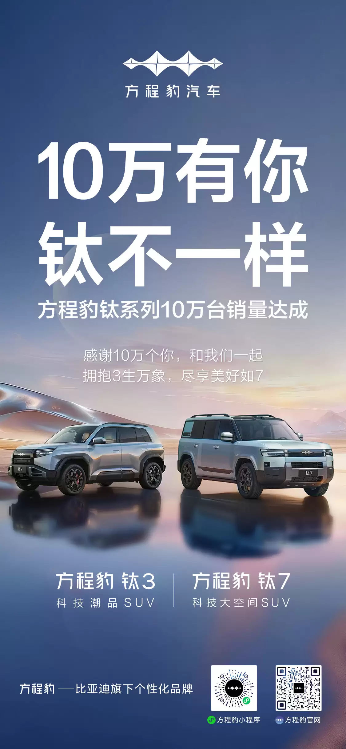 比亚迪汽车:方程豹钜系列累计销量达 10 万台,历时 7 个月