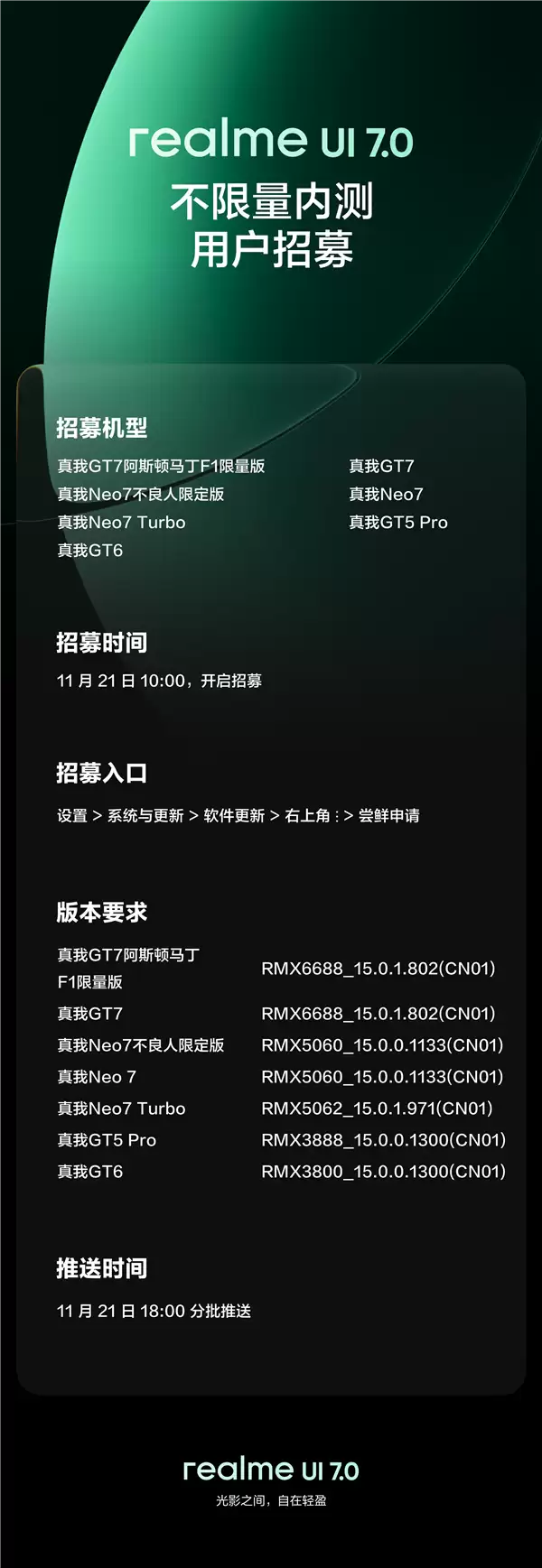 realme UI 7.0正式版不限量内测来了 支持真我GT7等7款机型