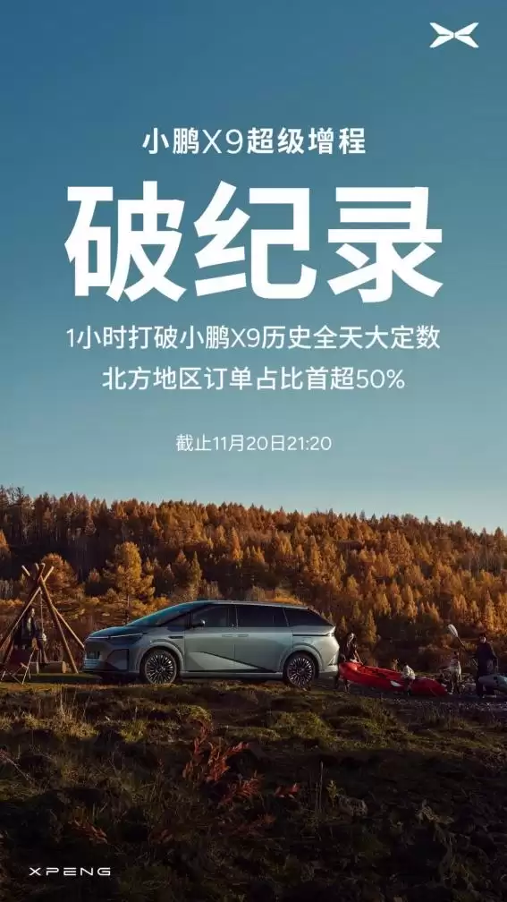 上市即热销!小鹏X9超级增程1小时大定破纪录:推出“跨年购置税补贴”” h=
