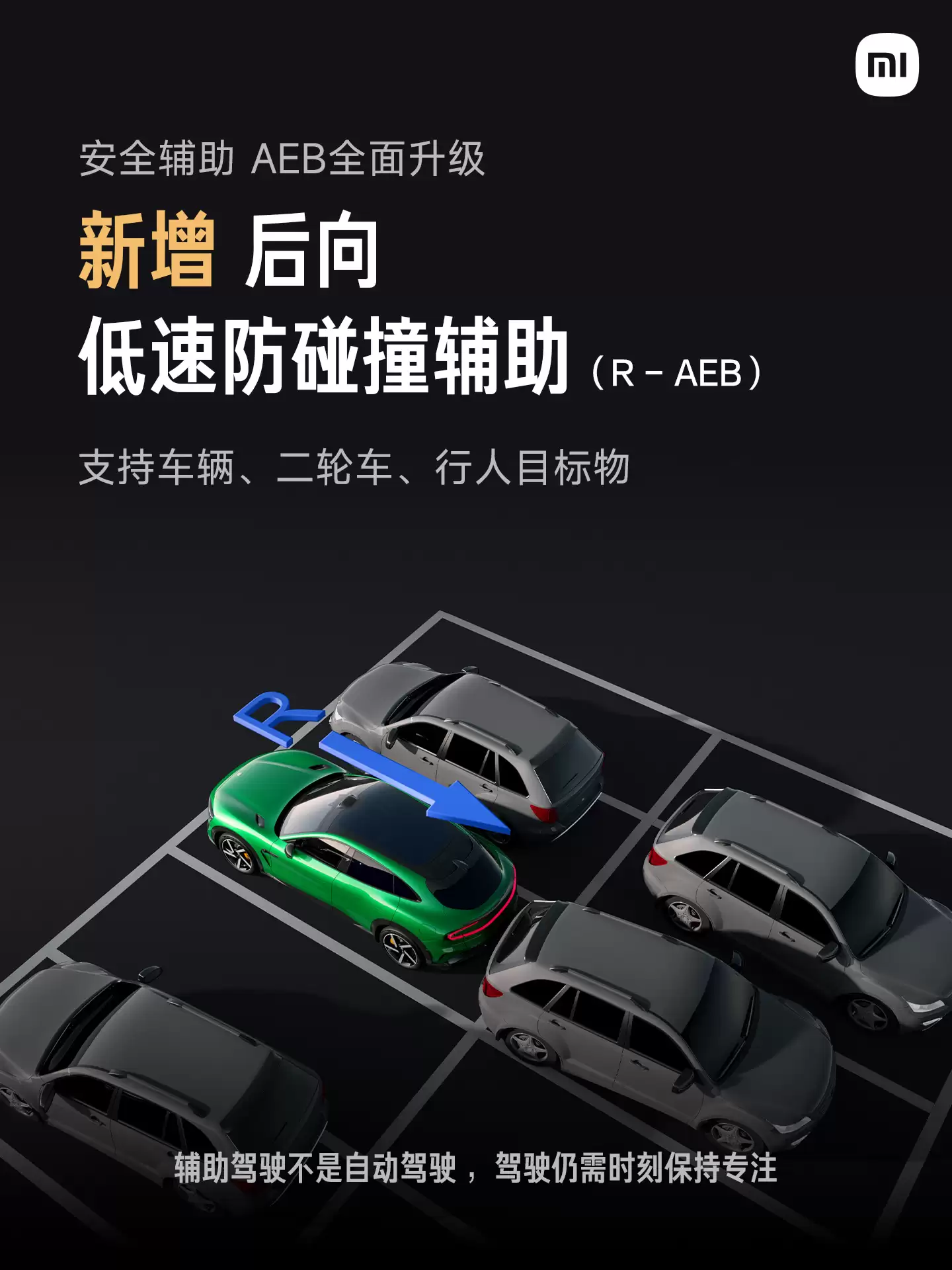 小米汽车 AEB 全面升级：新增前后向低速防碰撞辅助，中国汽研“消失的前车”等四大场景全部测试成功