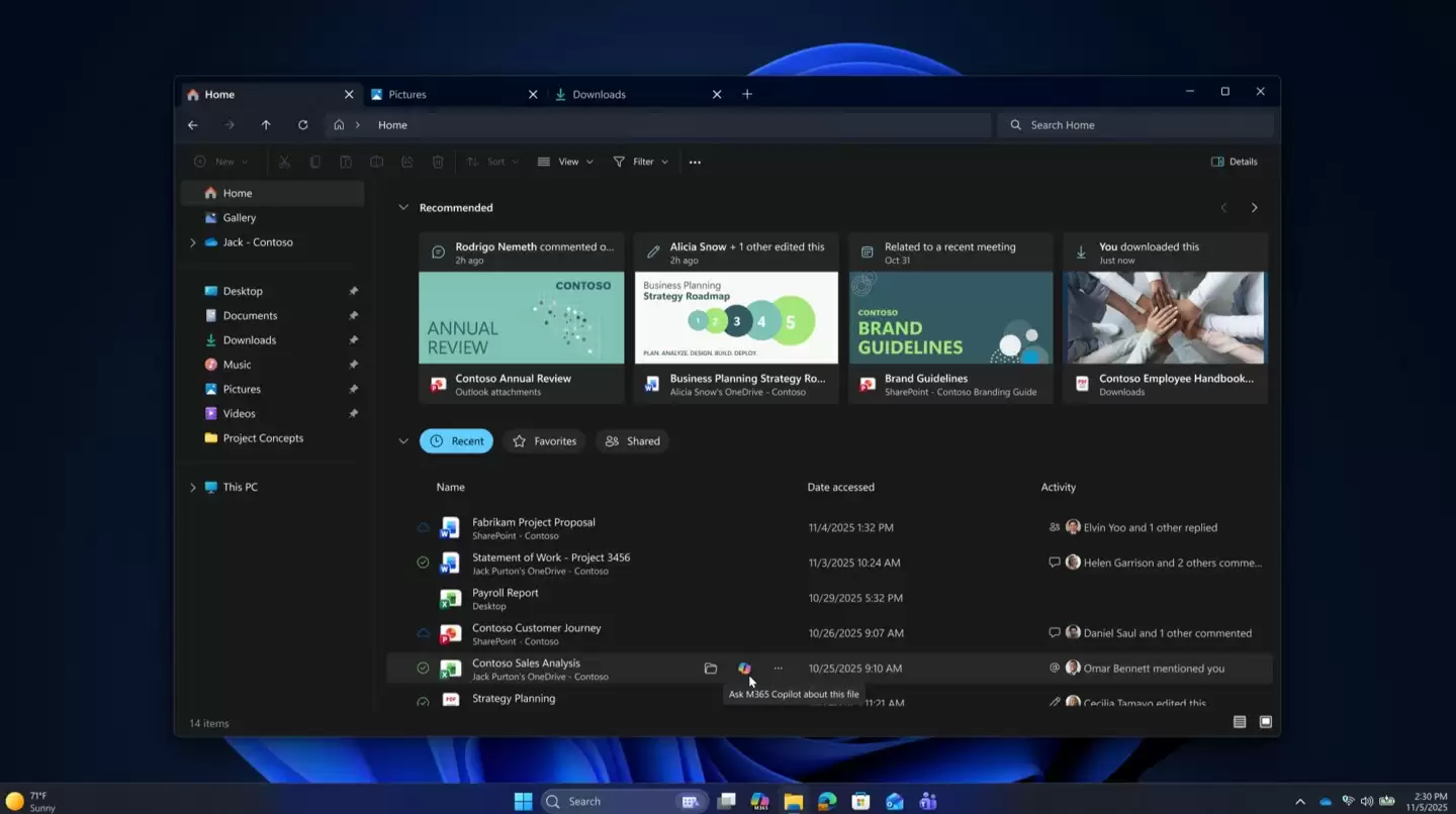 微软测试 Win11 系统新 AI 体验:文件一键分析,文本随心改写