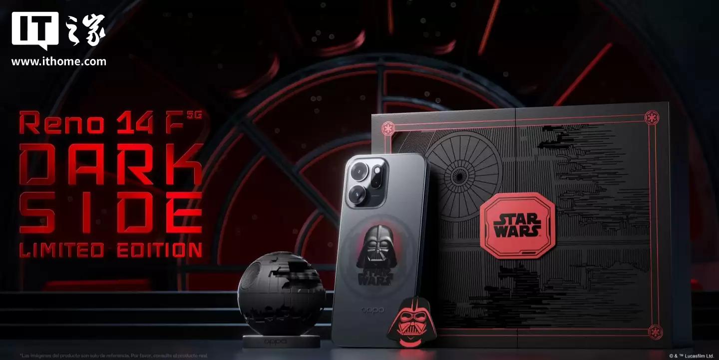 OPPO 海外发布《星球大战》联名版 Reno 14F 手机:骁龙 6 Gen 1 芯片,6000mAh 电池