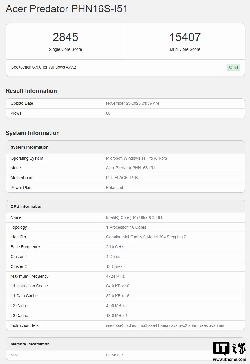 Panther Lake 次旗舰酷睿 Ultra 9 386H 现身 Geekbench:单多核均强于 AMD 英特尔现有同级产品