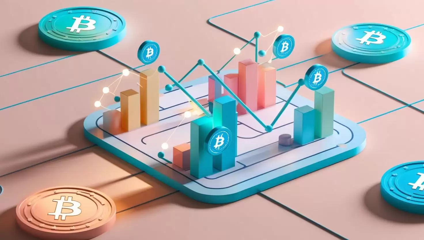3D blockchain，coin chart ，tokens， value icons in a light style, no more element, no word (5).jpg