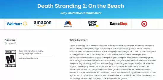死亡搁浅2PC版通过ESRB M级评级，开放世界动作冒险新作将登陆PC