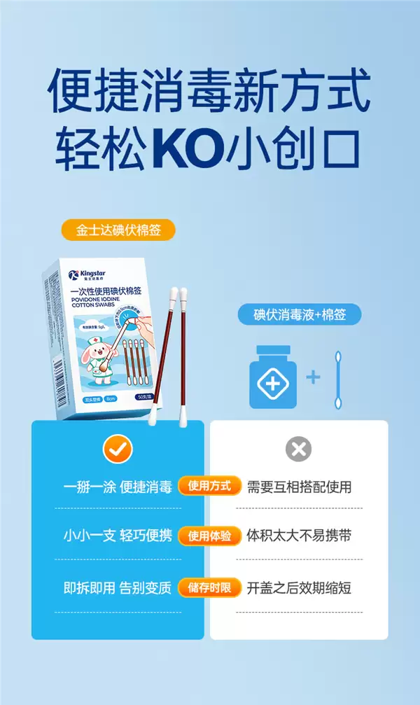 每支不到1毛钱：金士达碘伏棉签9.9元100支发车（京东16.9元）