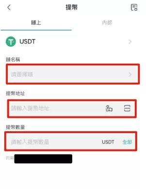 选择要出金的币种、链、金额