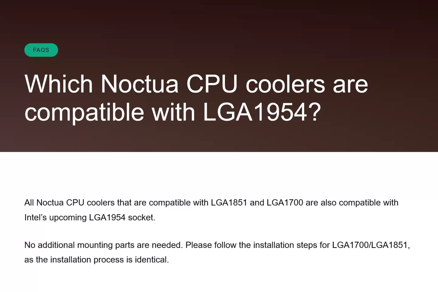 Noctua确认全系散热器兼容英特尔LGA1954平台