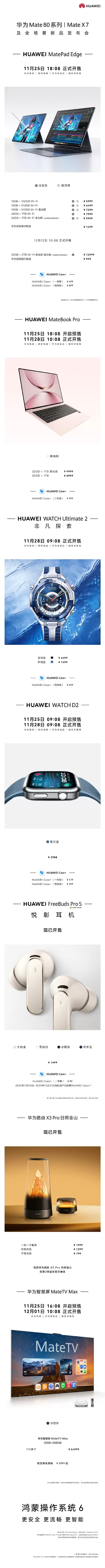 Mate 80系列发布!华为新品发布会价格汇总:12款新品 从999元到64999元