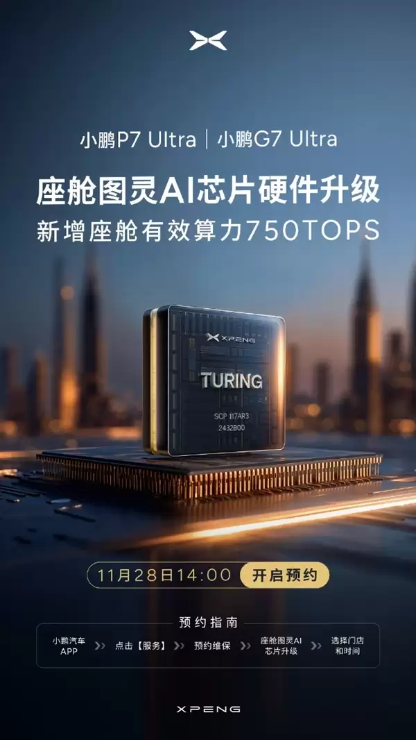 全球AI算力最高！小鹏P7+ Ultra/G7+ Ultra开启图灵AI芯片升级预约