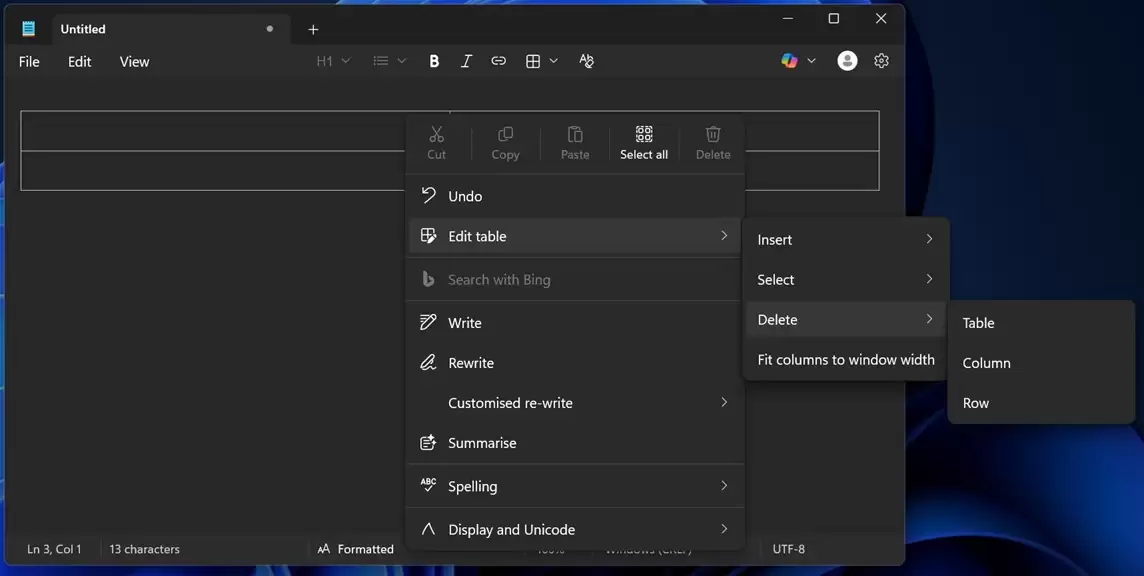 初探微软 Win11 记事本原生表格功能:支持 Markdown,媲美 Word