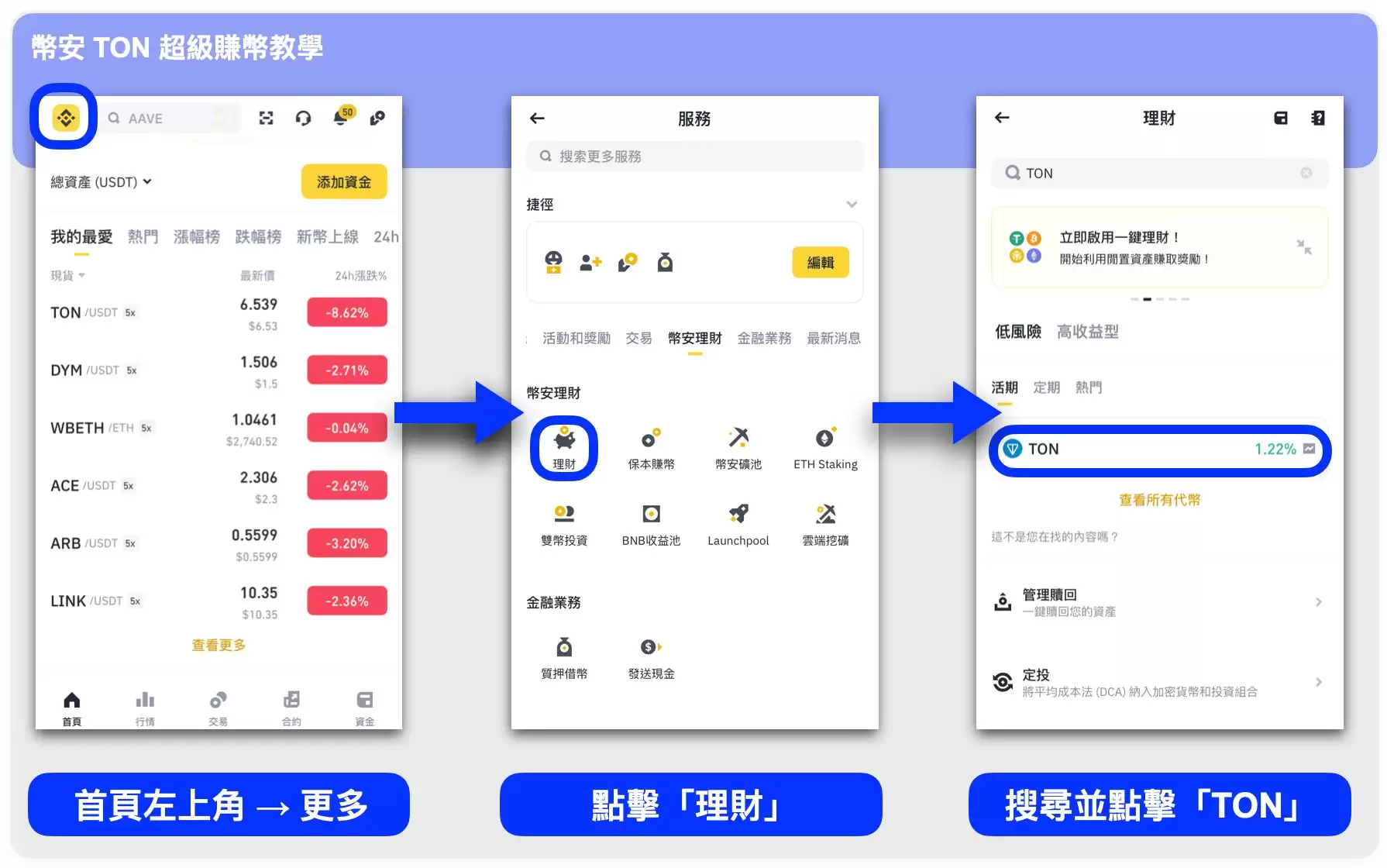 步骤二:进入币安理财