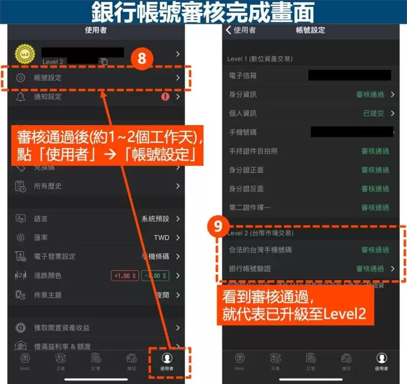MAX银行帐号审核完成画面