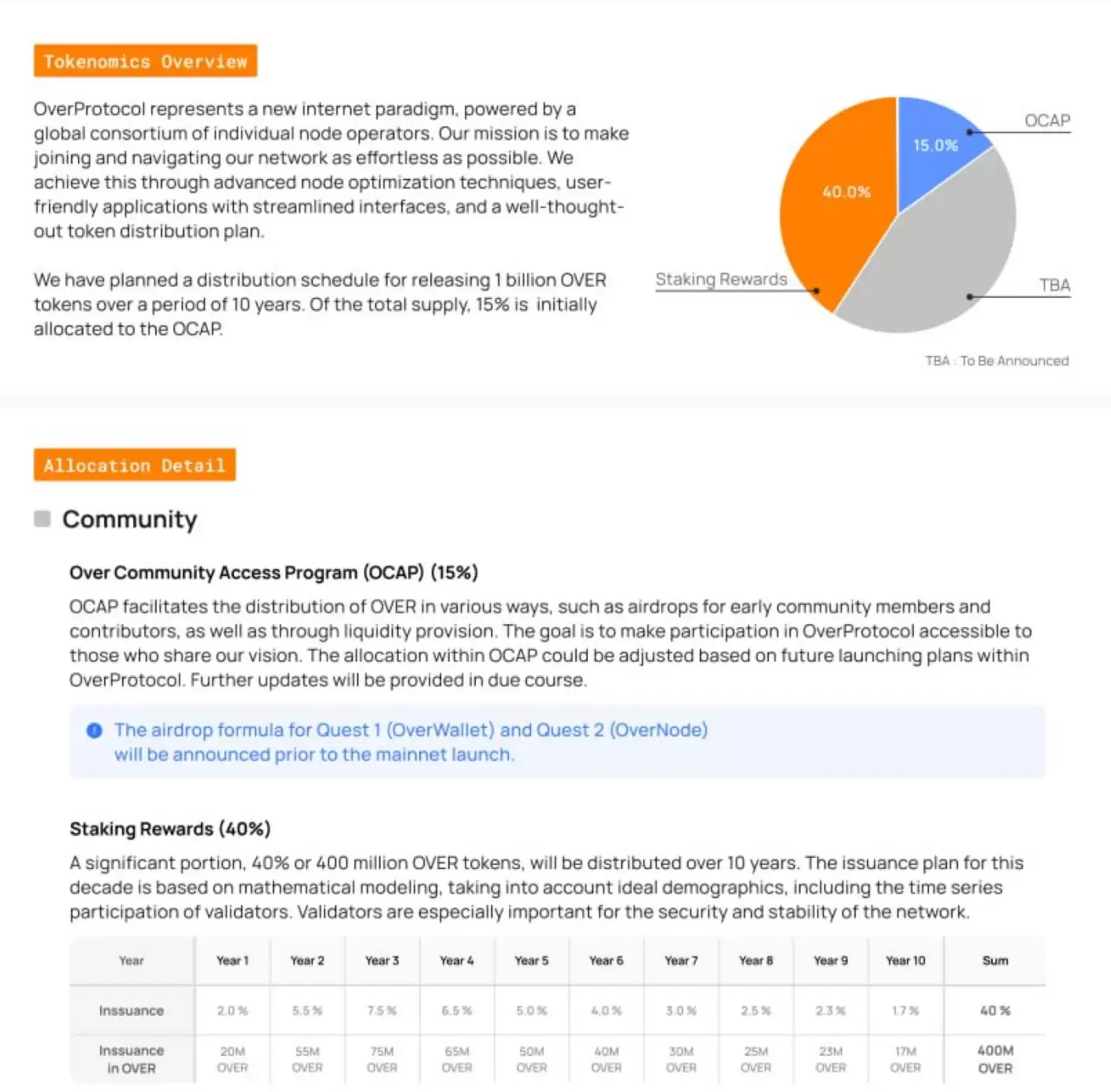 Over Protocol 的代币经济学