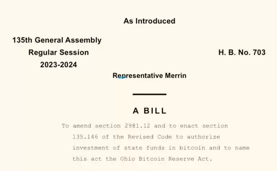 美国俄亥俄州议员提出比特币储备法案：应对美元贬值风险