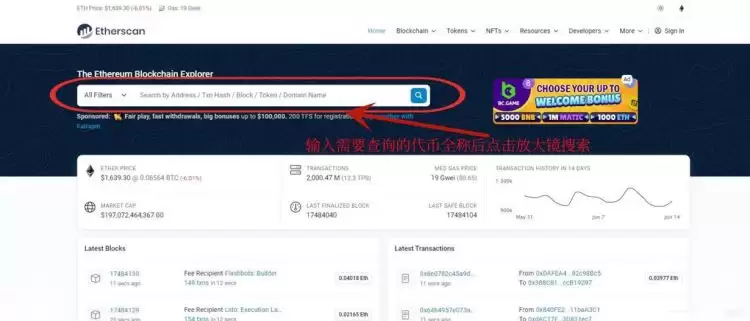 Etherscan查询界面