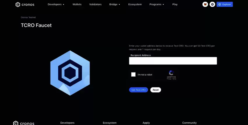 如何获取Cronos Testnet代币？