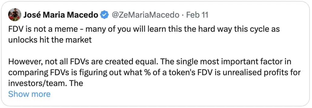 高FDV代币与市场解锁关系示意图