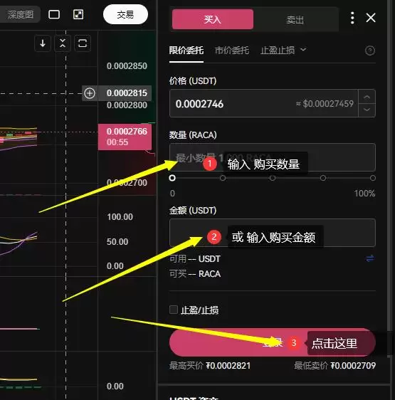 RACA币下单购买示意图