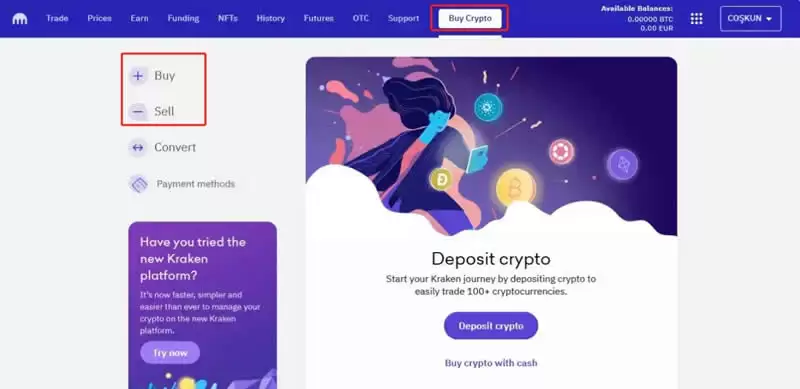 Kraken交易界面示意