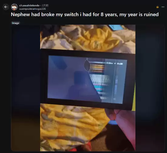 八年Switch毁于侄子一日玩耍 引发玩家共鸣与热议