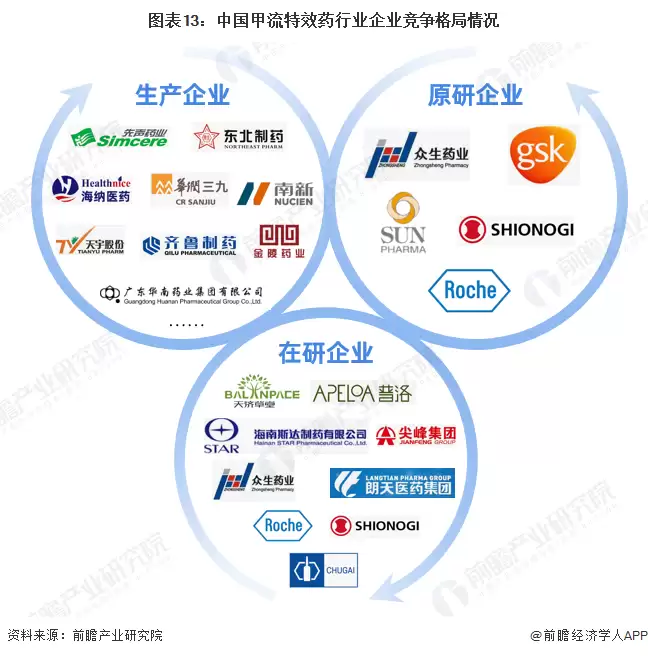 图13：中国甲流特效药行业企业竞争格局情况