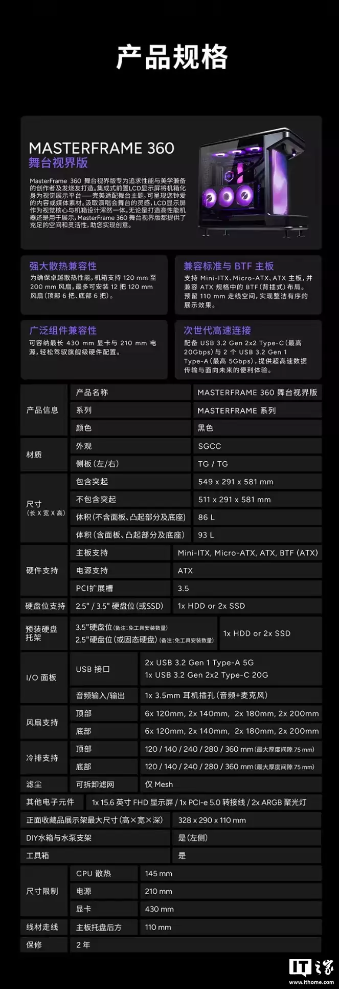 酷冷至尊 MF360 机箱上市：搭载 360° 全景玻璃、手办展示区配备 15.6 英寸 LCD 前屏，首发 1999 元起