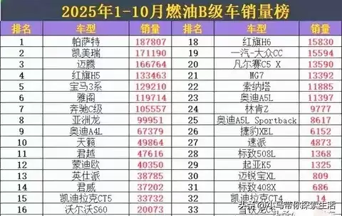 帕萨特登顶B级车销量榜首，新能源蚕食燃油市场