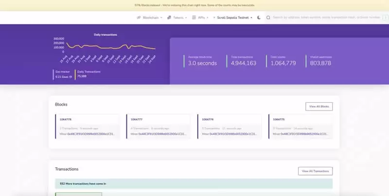 滚动 Sepolia Block Explorer。
