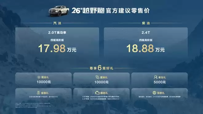 售17.98万元起 2026款长城越野炮正式上市