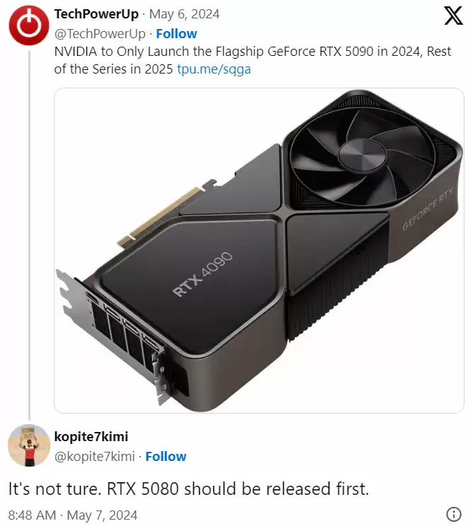 RTX 5080或先于5090发布，违背祖宗决定？