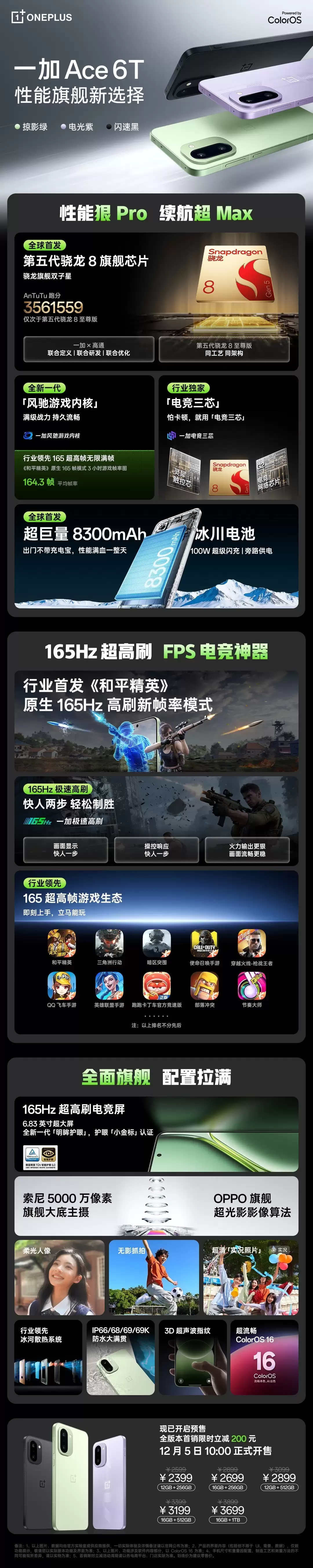 性能狠Pro，续航超Max 一加 Ace 6T一图看懂