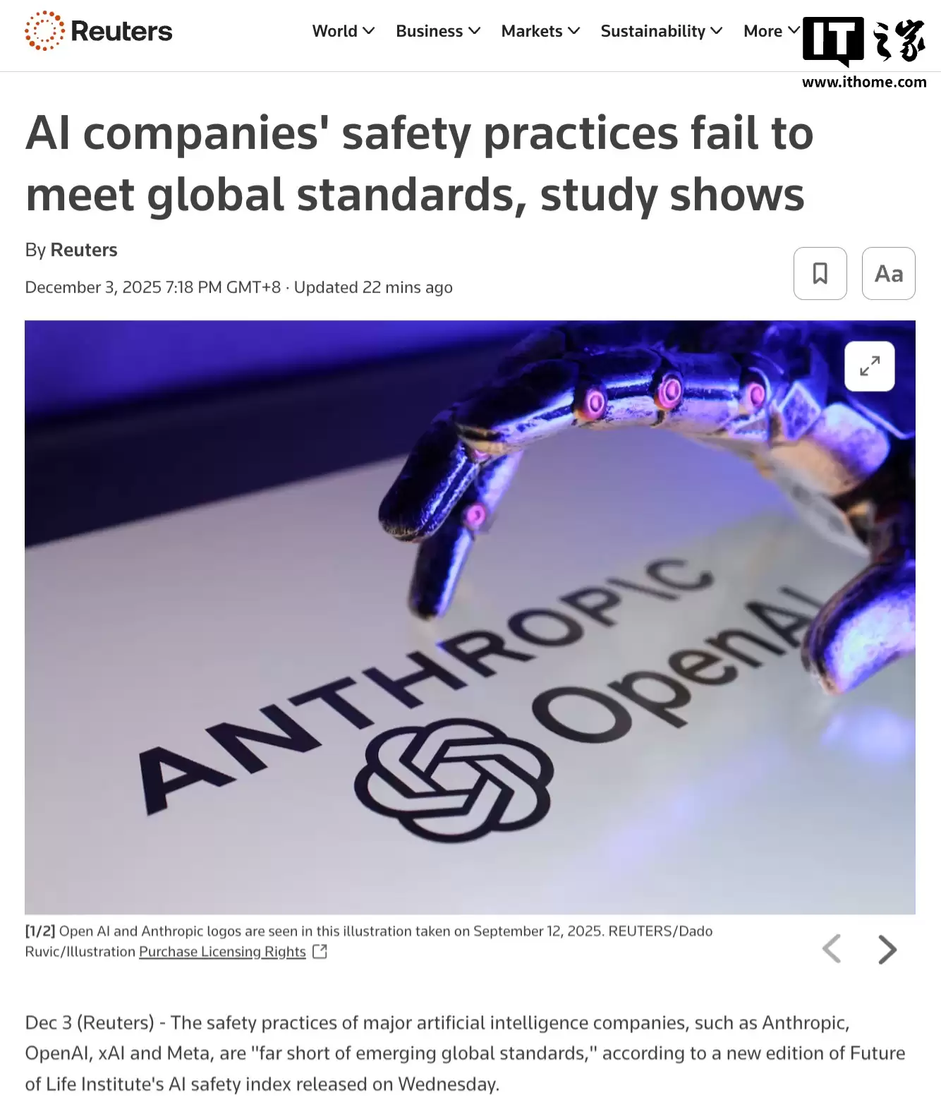 研究称 OpenAI、xAI 等全球主要 AI 公司安全措施“不及格”，远未达全球标准