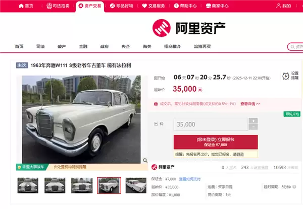 1963年奔驰古董车将拍卖：起拍价3.5万 能开能跑