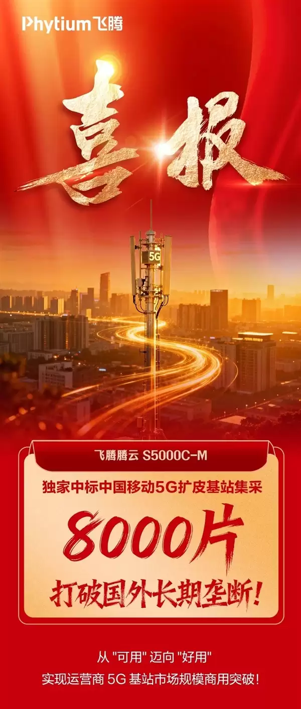 8000颗！国产飞腾CPU首次规模化用于5G皮基站：曾规划80核心