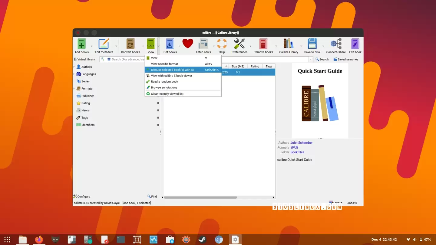 开源电子书管家 Calibre 更新 8.16.2 版:新增 AI 检索、书籍提问