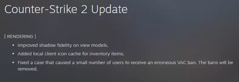 CS更新1209:解除部分误封玩家VAC CS更新1209:解除部分误封玩家VAC