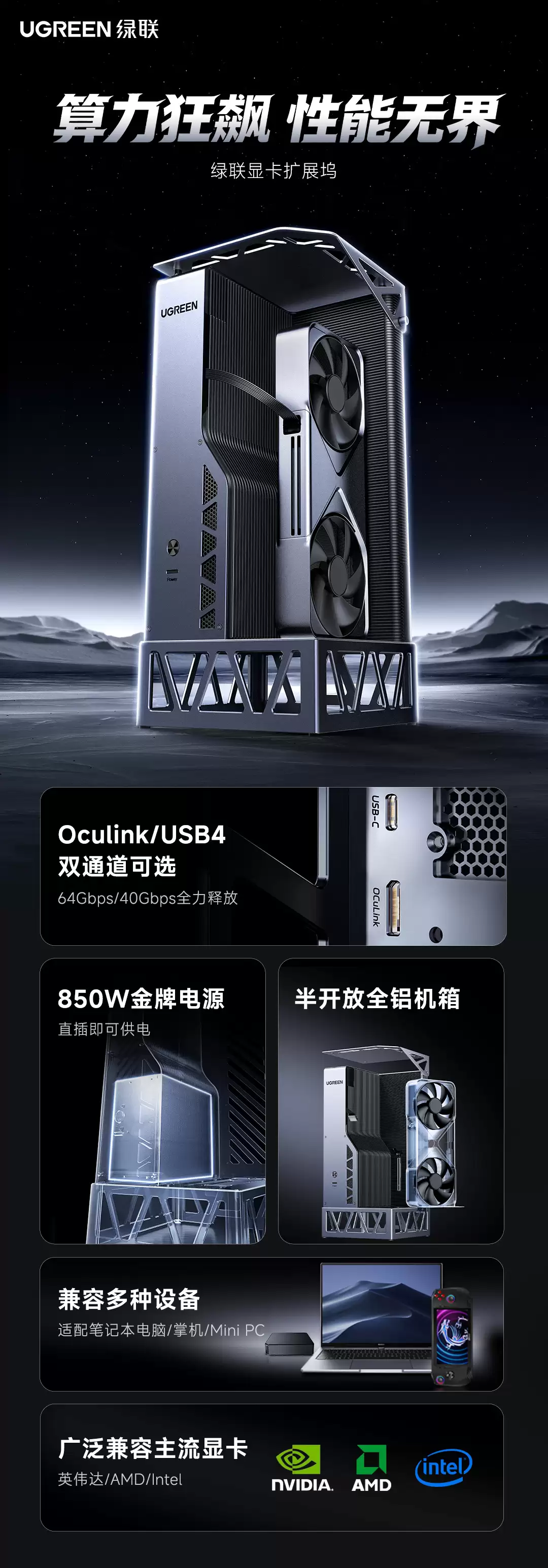 2299 元绿联显卡扩展坞上市:OCuLinK、USB4 双接口,自带 850W 金牌电源