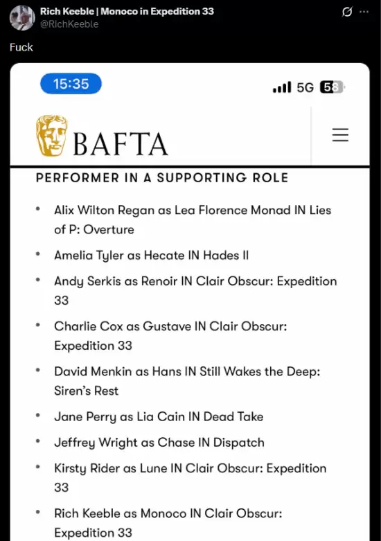 光与影：33号远征队横扫十三项提名，配音阵容惊艳业界