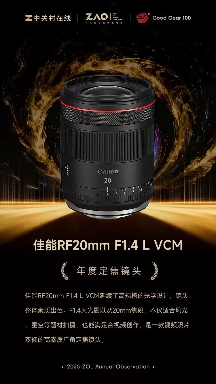 GG100 2025年度定焦镜头：佳能RF20mm F1.4 L VCM获奖
