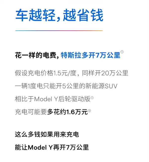 特斯拉：车越轻越省钱 一样的电费我们多跑7万公里