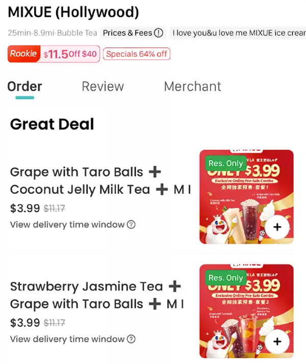 可选200%糖度 美国蜜雪冰城已登陆外卖平台:套餐3.99美元