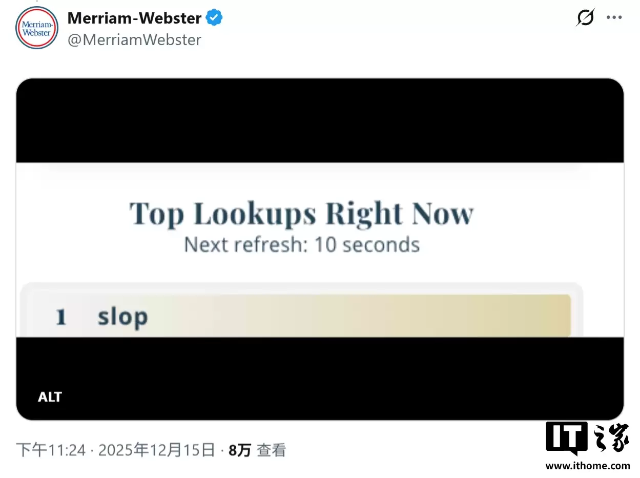 韦氏词典官宣：slop（AI 恶劣内容）当选 2025 年度词汇