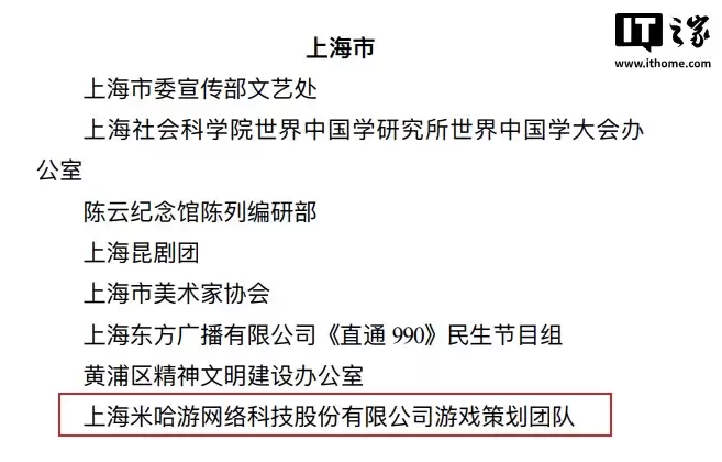 米哈游游戏策划团队、芒果TV、《哪咤2》制作公司等获全国宣传系统先进集体表彰