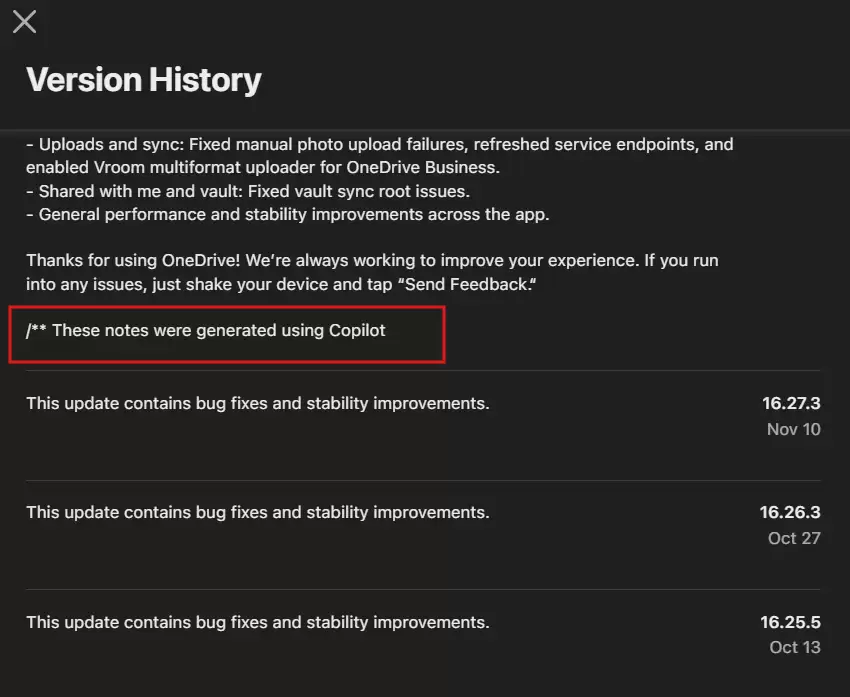 微软借旗下iOS应用更新日志推广Copilot：标注“由AI生成”