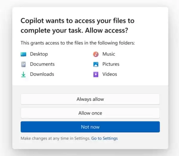 微软为Win11 AI上“隐私锁”：访问用户文件前会先请求许可