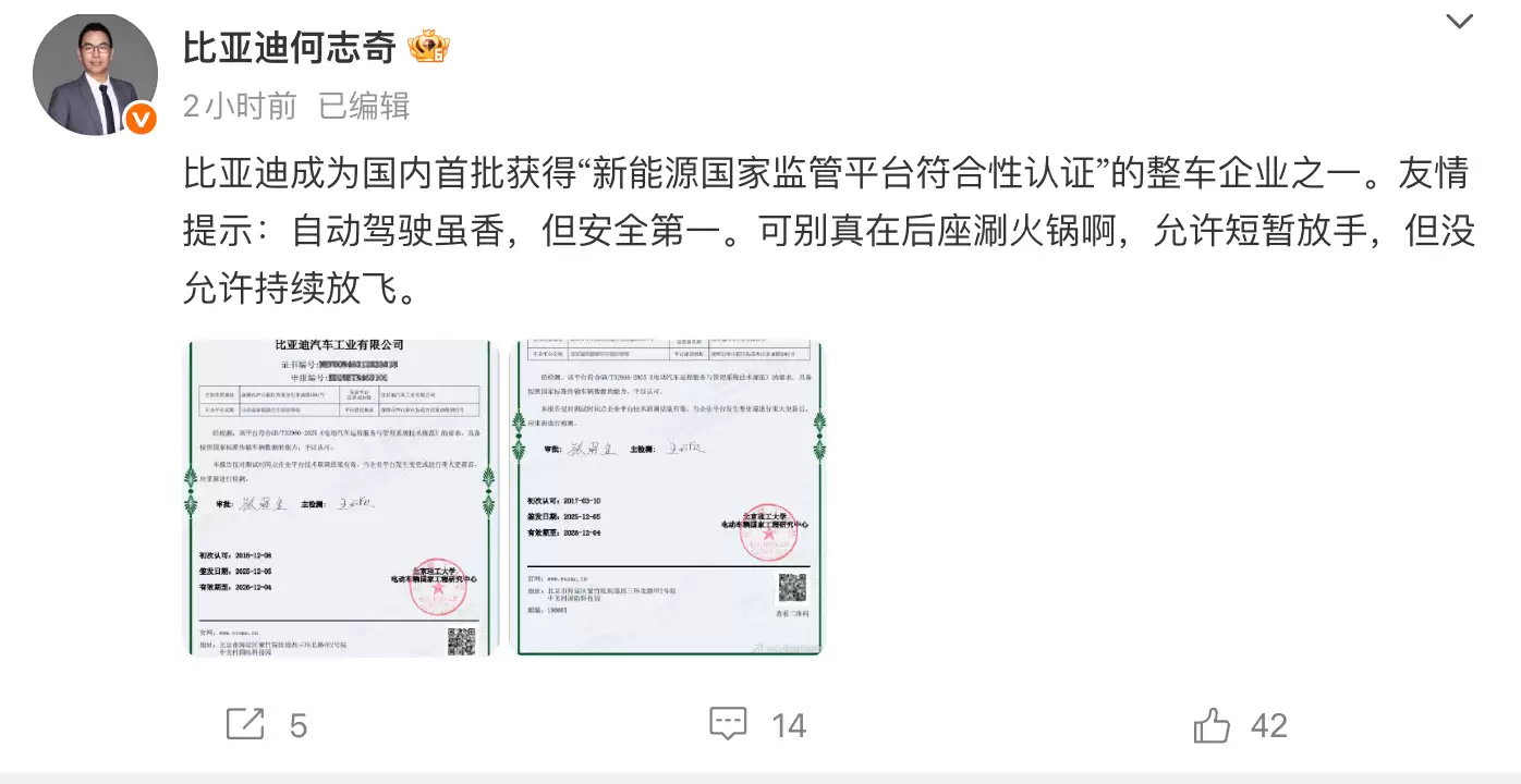 比亚何志奇谈自动驾驶：安全第一，允许短暂放手但没允许持续放飞