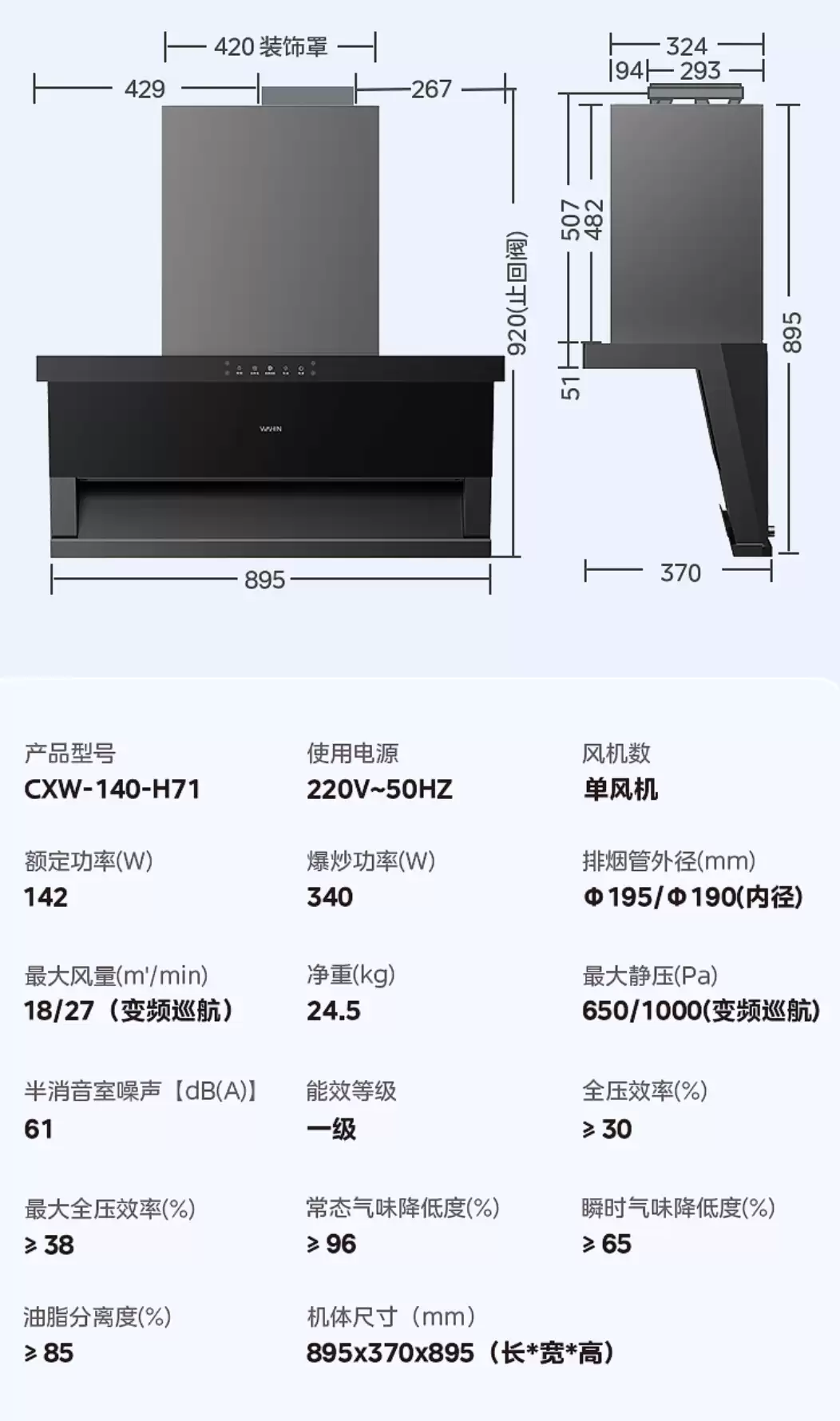 27m³ 超大吸力仅千元：美的华凌 H71 顶侧双吸油烟机 1799 → 1119 元再降价